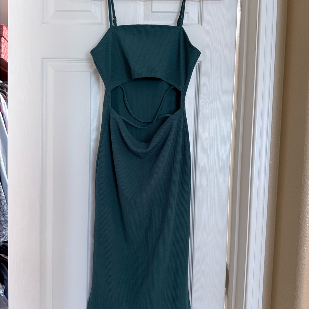 Forever 21 Green Sheath Midi Dress Cowl Neck